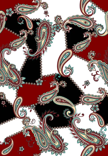 Бесшовный Цветной Рисунок Пейсли Заплатка Печати Ткани Текстильного Дизайна Белом — стоковое фото