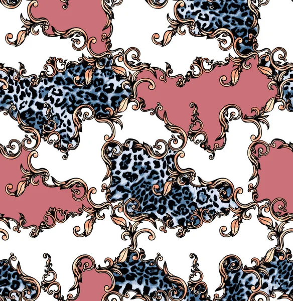 Patrón Color Inconsútil Leopardo Barroco Parche Para Impresión Tela Diseño — Foto de Stock