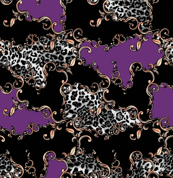 Patrón Color Inconsútil Leopardo Barroco Parche Para Impresión Tela Diseño — Foto de Stock
