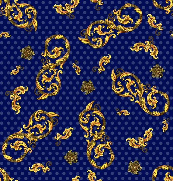 Patrón Inconsútil Ornamento Barroco Dorado Decorativo Sobre Fondo Azul Oscuro —  Fotos de Stock