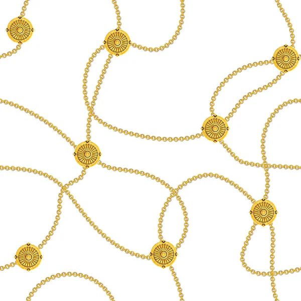 Bezszwowy Wzór Złotymi Łańcuchami Piękna Biżuteria Cenne Naszyjniki Białym Tle — Zdjęcie stockowe