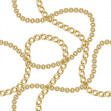 Beyaz arka plan üzerinde kumaş tasarımı için altın zincirleri ile dikişsiz desen. Barok altın illüstrasyon.