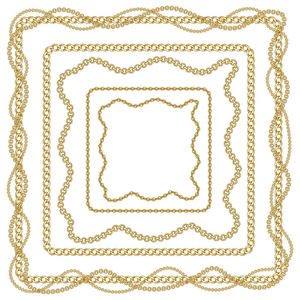 Beautiful baroque striped pattern illustration with golden ribbons and chains. Abstract Vintage patch for scarfs, print, fabric, textile. on white background.
