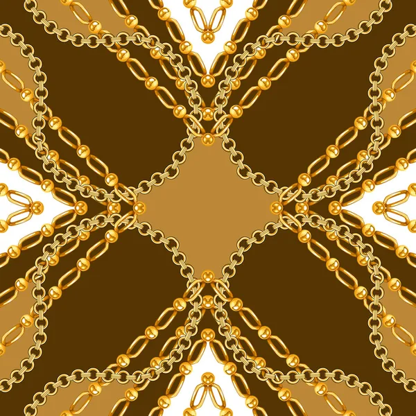 Esarfa Matase Fara Sudură Lanțuri Aurii Ornamente Geometrice Model Alb — Fotografie, imagine de stoc