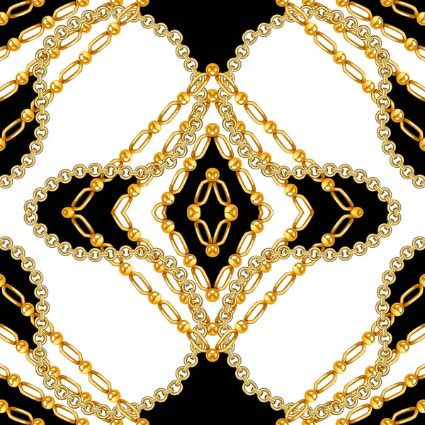 Безшовний Візерунок Золотого Ланцюгового Орнаменту Чорно Білому Тлі Готовий Текстильного — стокове фото