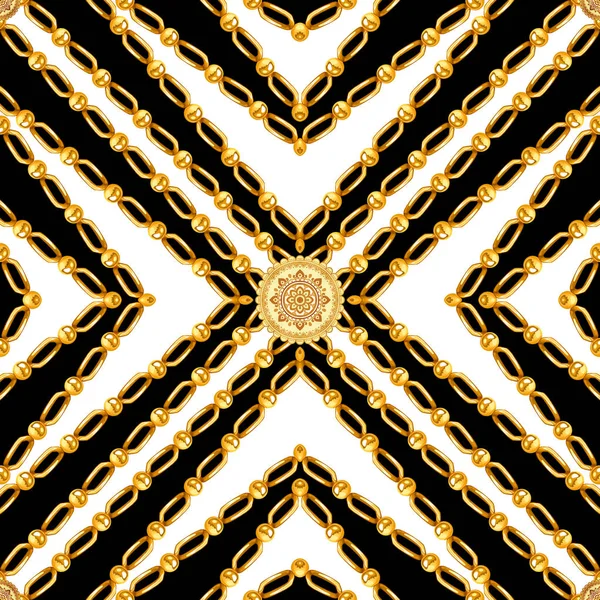 Golden Chains Stripe Seamless Pattern Fashion Luxury Gold Jewelry Pendants — Stock Photo, Image