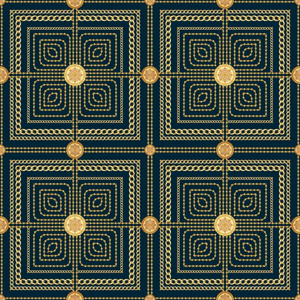 Seamless Gold Chains Pattern Navy Background Geometric Design Ready Textile — Stock Photo, Image