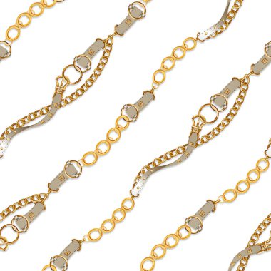 Dikişsiz zincirler ve kemerler desen. Tasarımı tekrarlayın. Kıvrımlı dalgalar, zincirler, DNA. Dekor, kumaş, baskı, tekstil için tasarım. beyaz arka plan üzerinde izole. Tekstil baskı için hazır.