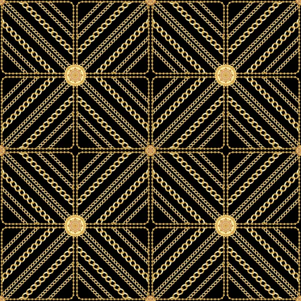 黒の背景にシームレスな金色のチェーンパターン 印刷用パッチ テキスタイル 幾何学的デザイン 印刷準備完了 — ストック写真