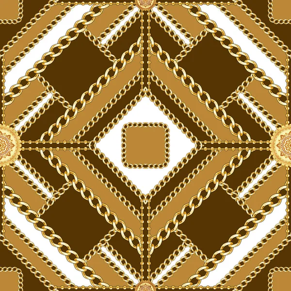 Golden Squared Chains Seamless Pattern Light Brown White Background Fashion — Stock Photo, Image