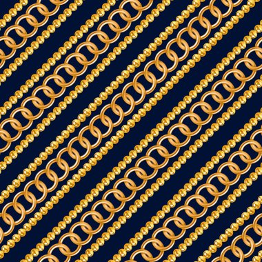 Kumaş için siyah arka plan üzerinde parlak altın zincirler ile soyut dikişsiz desen. Trendy yinelenen baskı.