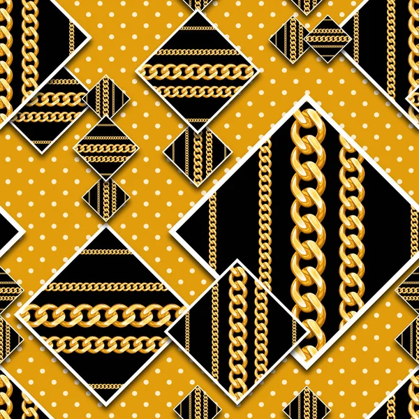 Naadloze Patchwork Vierkante Kettingen Patroon Met Stippen Gele Achtergrond Klaar — Stockfoto