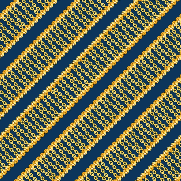 Bezešvé Vzory Lesklými Zlatými Řetězy Tmavě Modrém Pozadí Pro Tkaninu — Stock fotografie