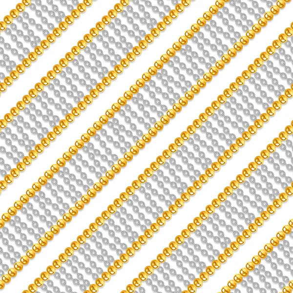 Bezszwowy Wzór Błyszczącymi Złotymi Srebrnymi Łańcuchami Białym Tle Dla Tkanin — Zdjęcie stockowe
