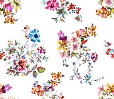 Sorunsuz imkanı çiçek Tekstil için renkli; Retro tarzı çiçek düzenlenmesi, beyaz arka plan ile vintage tarzı.