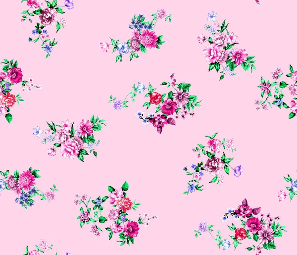 ピンクの背景に ヴィンテージスタイル 植物のグリーティングカードで野生の花と穏やかな夏の花シームレスなパターン テキスタイルプリントの準備完了 — ストック写真