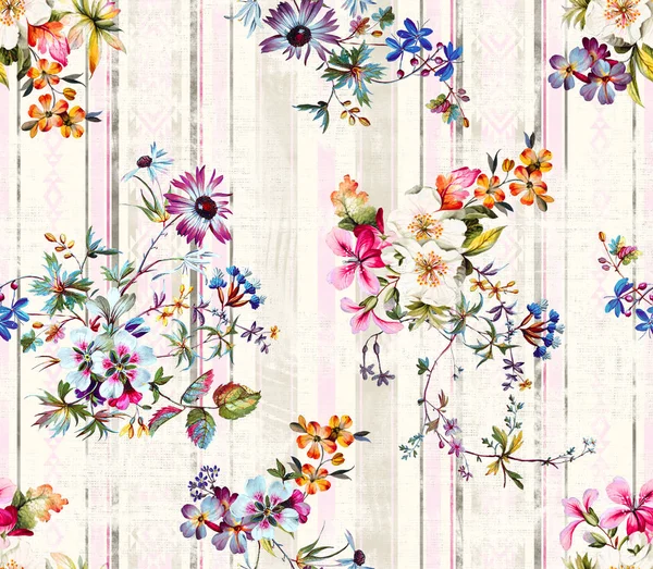 Seamless Colored Flowers Textile Repeat Retro Style Floral Vintage Style — Stock Photo, Image