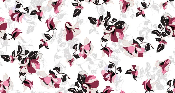 Seamless pattern with flowers on white background. Patch for fabric textile prints.