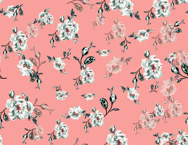 Floresta Retro Floral Padrão Floral Textura Sem Costura Fundo Rosa — Fotografia de Stock