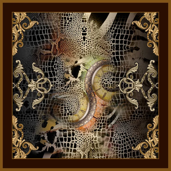 幾何学的な抽象的なスカーフパターンデザイン 繊維印刷用 シルクスカーフショールデザインファッションイラストのための現代美術 — ストック写真