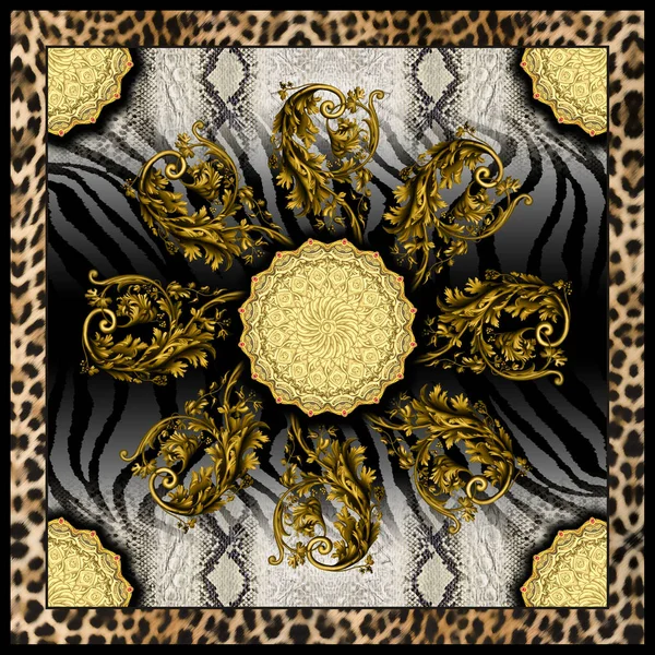 Abstract Scarf Pattern Design Geometric Textile Printing Modern Art Silk — Stock Photo, Image