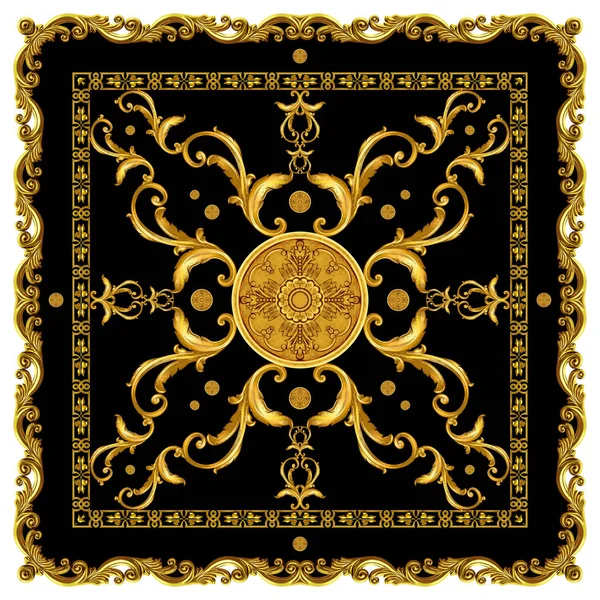 Silk Scarf Golden Chains Jewelry Shawl Design Luxury Golden Baroque — Stock Photo, Image