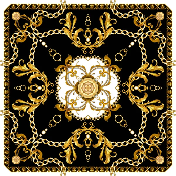 Versace Style Pattern Ready for Textile. Scarf Design for Silk