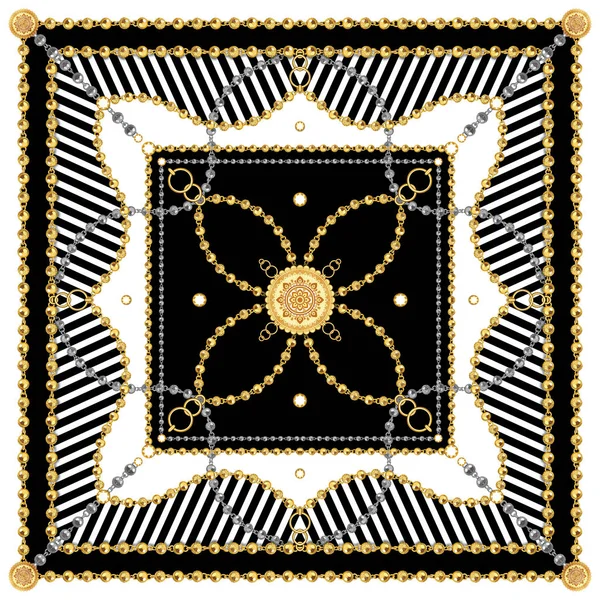 Μοντέρνες Χρυσές Αλυσίδες Αξεσουάρ Κοσμημάτων Και Ιμάντες Μοτίβο Μαύρο Και — Φωτογραφία Αρχείου