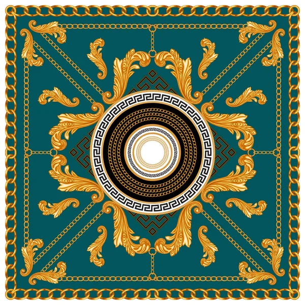 Scarf Golden Baroque Design Chains Silk Print Square Fashion Print — Stock Photo, Image