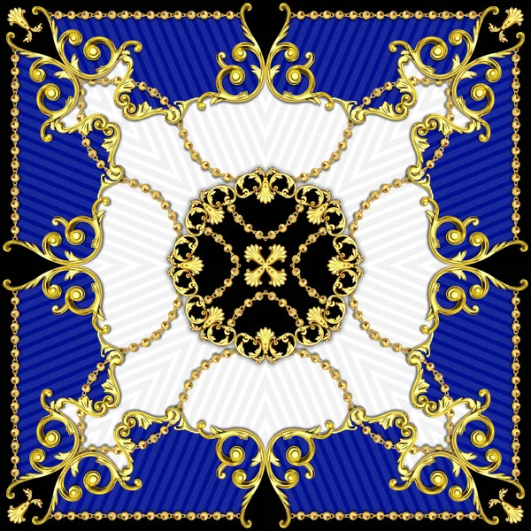 Vzor Stylu Řetězy Zlatý Barokní Design Pro Silkový Tisk Čtvereček — Stock fotografie