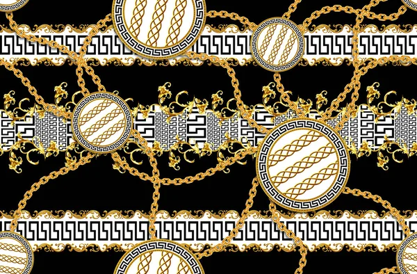 Απρόσκοπτη Μοτίβο Χρυσής Αντίκας Διακοσμητικό Barque Και Αλυσίδες Versace Μοτίβο — Φωτογραφία Αρχείου