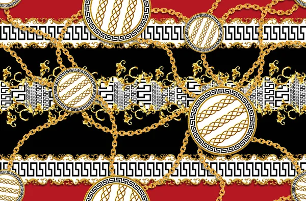 Απρόσκοπτη Μοτίβο Χρυσής Αντίκας Διακοσμητικό Barque Και Αλυσίδες Versace Μοτίβο — Φωτογραφία Αρχείου