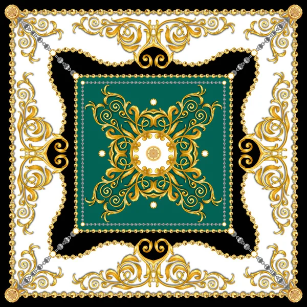 Versace Style Pattern Ready Textile Scarf Design Silk Print Golden — Stock Photo, Image