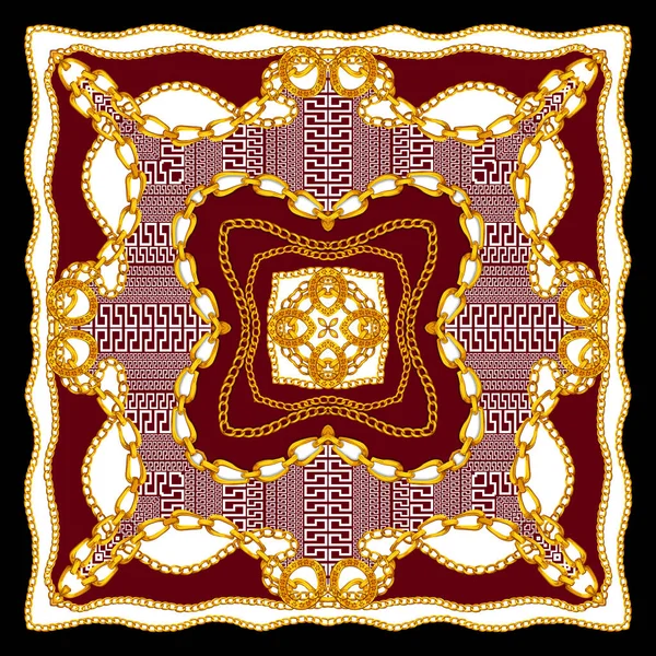 Barok İpek Şal Tekstil Baskı, İpek Baskı için Eşarp Tasarımı. Vintage Stil Desen Tekstil için hazır. Kare moda baskı. Versace Tarzı. Siyah ve Koyu Kırmızı renkler.