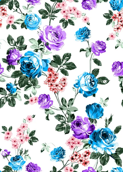 Patrón Floral Sin Costuras Con Flores Colores Brillantes Con Hojas —  Fotos de Stock
