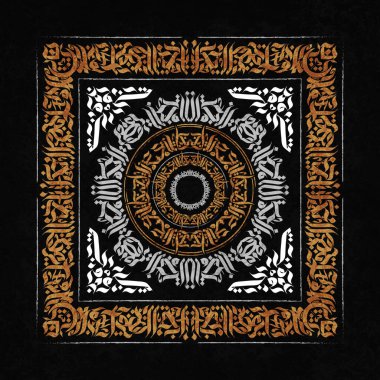 Siyah zemin üzerinde gümüş zincirli modern beyaz kaligrafinin Gotik soyutu. Tekstil baskıları için hazır.