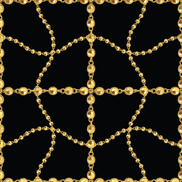 黒の背景に金の鎖のシームレスなパターン ファブリック プリント テキスタイルのための準備ができて繰り返しデザイン — ストック写真
