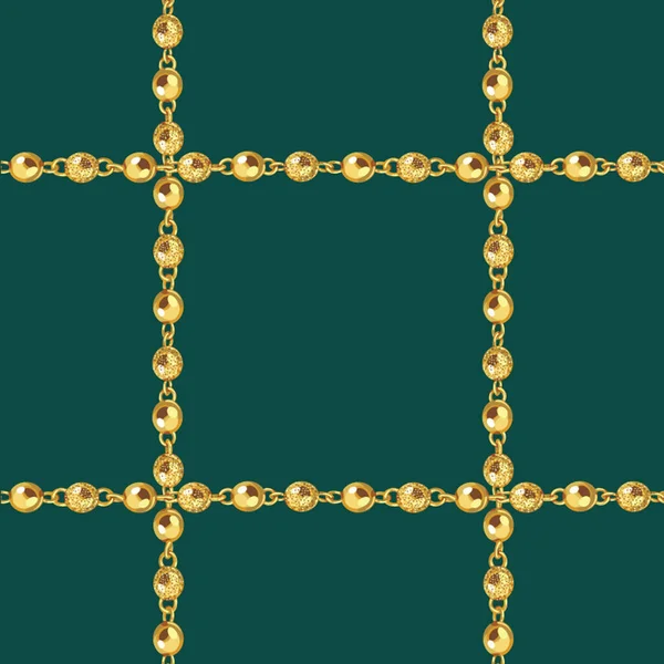 Бесшовный Рисунок Золотых Цепей Зеленом Фоне Повторите Дизайн Готовый Декора — стоковое фото