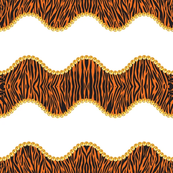 Nahtloses Muster Aus Goldenen Ketten Auf Weißem Hintergrund Mit Zebrafell — Stockfoto