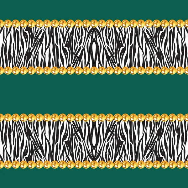 Nahtloses Muster Aus Goldenen Ketten Auf Grünem Hintergrund Mit Zebrafell — Stockfoto