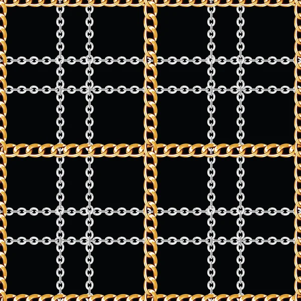 Płynny Wzór Małych Złotych Łańcuszków Czarnym Tle Powtórz Projekt Gotowy — Zdjęcie stockowe