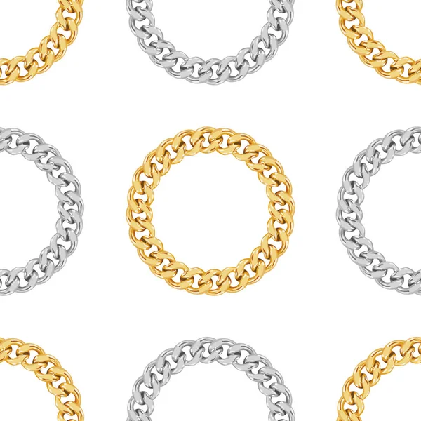 Απρόσκοπτη Μοτίβο Από Χρυσές Και Ασημένιες Αλυσίδες Κυκλικό Σχήμα Λευκό — Φωτογραφία Αρχείου