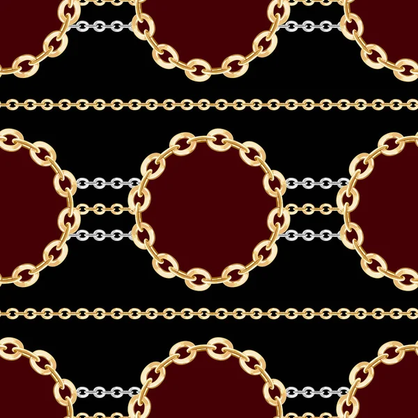 Seamless Pattern Golden Silver Chains Black Background Repeat Design Ready — Stock Photo, Image