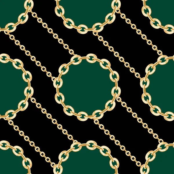 Seamless Pattern Golden Chains Black Background Repeat Design Ready Fabric — Stock Photo, Image