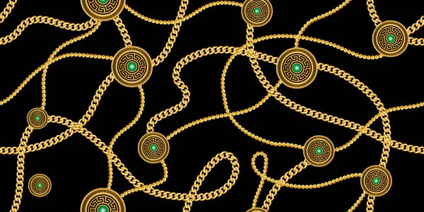 Trendy Seamless Pattern Gold Chains Black Background Ready Print Fabric — Stock Photo, Image