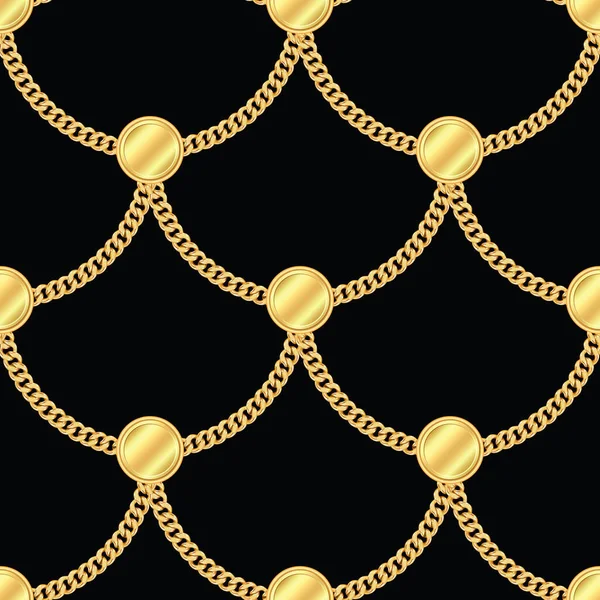 2016 Seamless Luxury Golden Chains Buttons Black Background Design Fabric — 스톡 사진