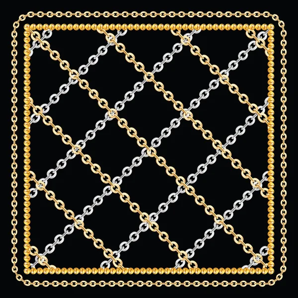 Vescarf Design Golden Silver Chains Black Background 직물과 비단인 쇄용으로 — 스톡 사진