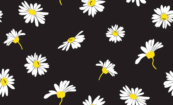 Marguerite Blanche Motif Vectoriel Sans Couture Sur Fond Noir Petites Image En Vente