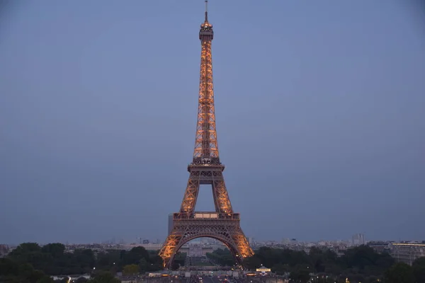 Torony Éjszaka Párizs Eiffel Eifel Franciaország Város Kék Tájkép Építészet — Stock Fotó