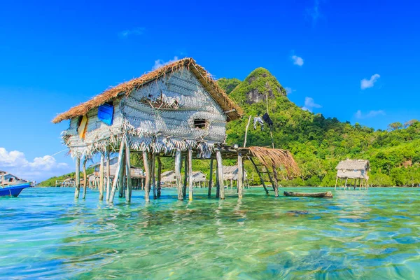 Belas Paisagens Vista Bornéu Mar Cigano Vila Água Ilha Bodgaya — Fotografia de Stock